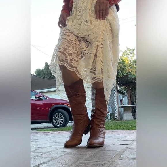 Steve Madden soft supple tan brown leather cowboy boots beautiful patina size8M - Picture 1 of 9